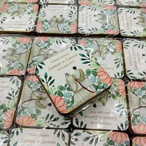 square tin box green style